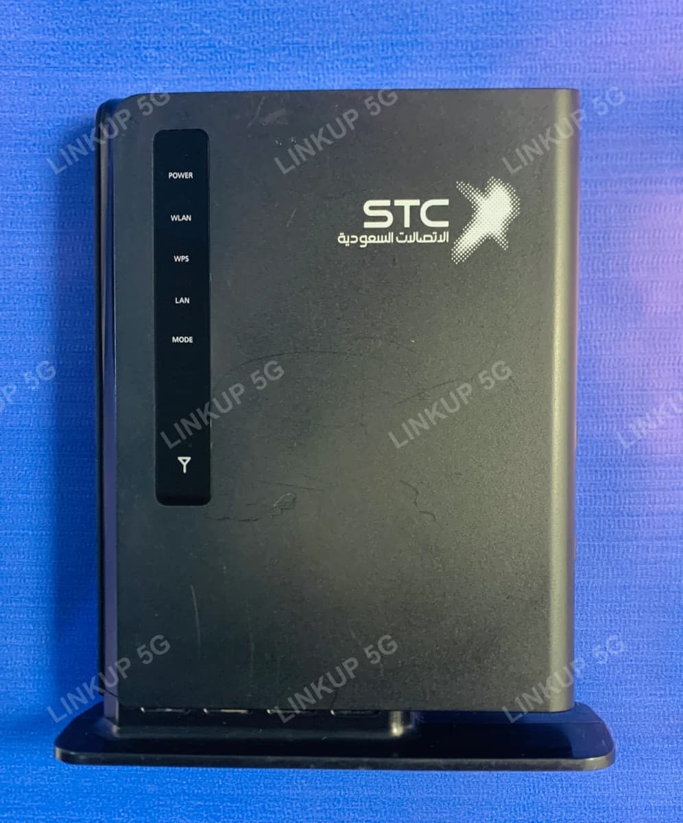 Huawei E5172 4G LTE desktop router front view with STC-branded status LED panel