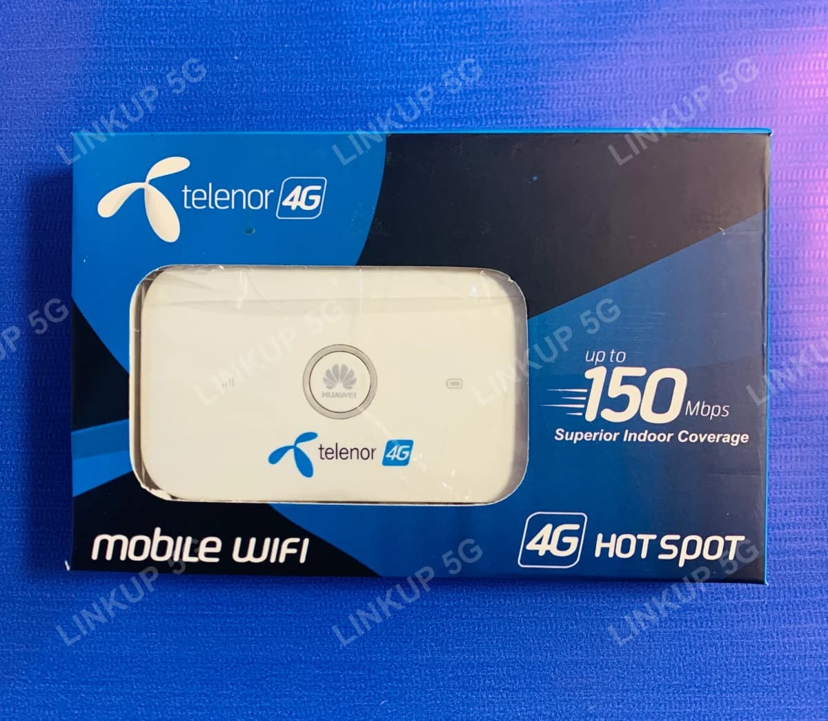 Telenor 4G MiFi Huawei E5573 retail box, front view